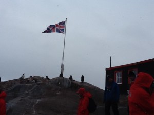 British flag with penguins around it.